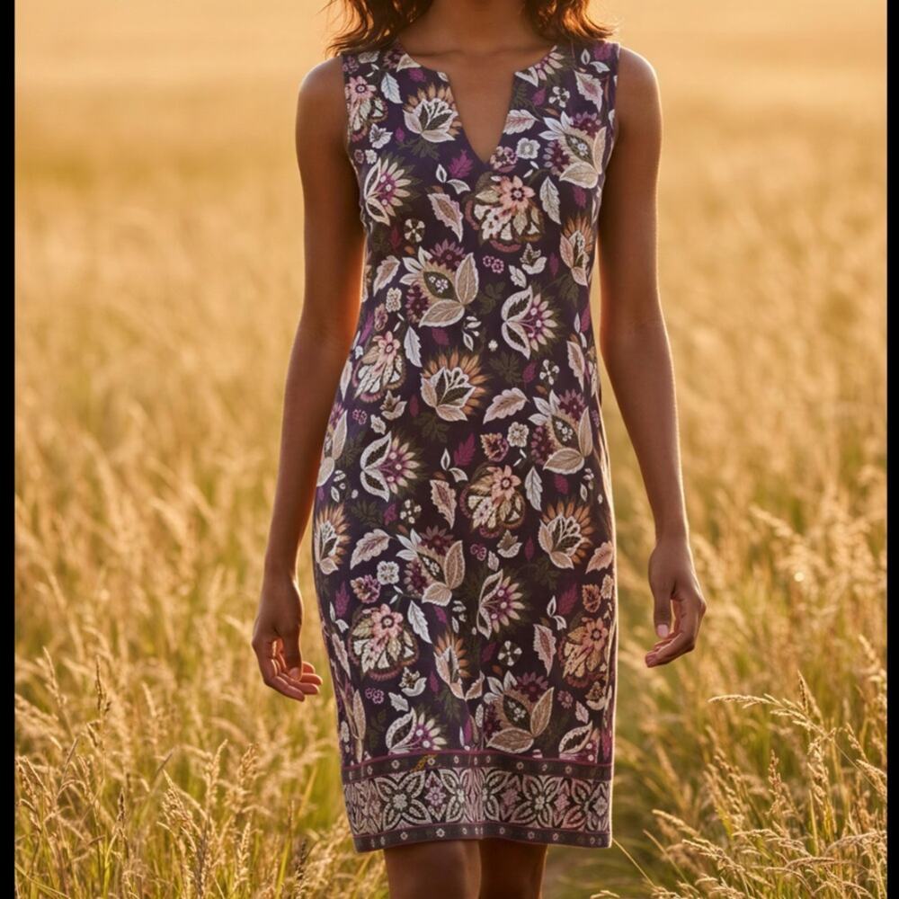 Lands' End NWOT Women's Sleeveless Cotton Jersey Floral Midi Pocket Dress Small